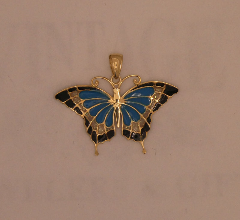 14 karat yellow gold enameled butterfly pendant.