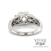 Diamond  and blue sapphire cabochon vintage inspired platinum semi-mount ring bottom