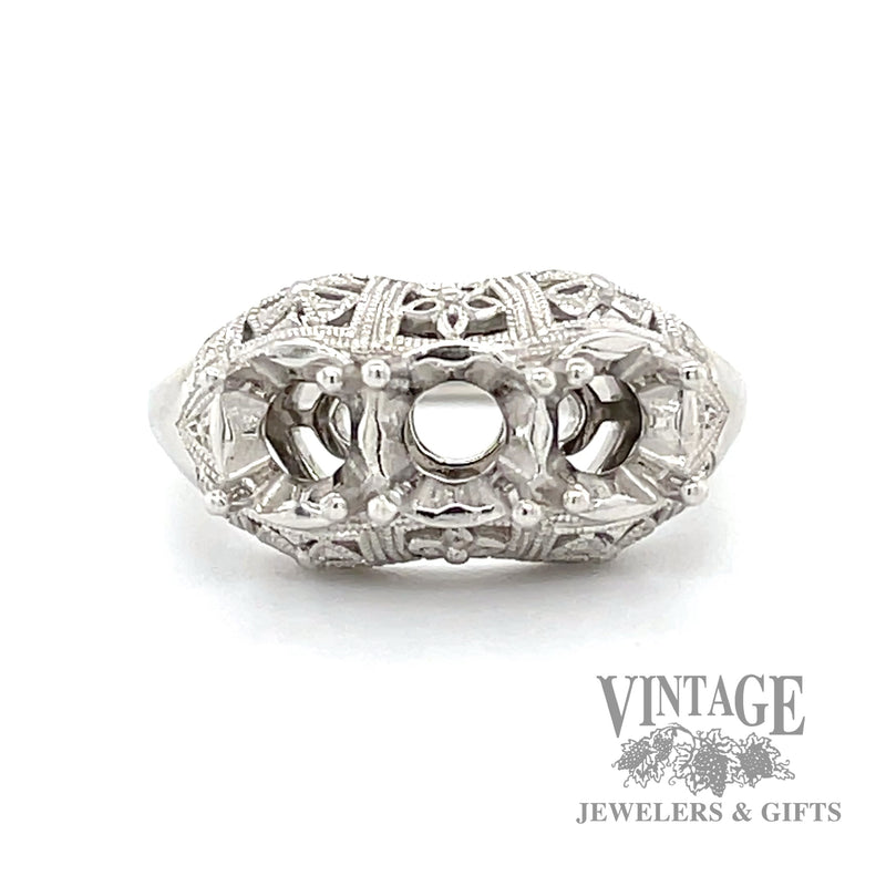 Platinum vintage inspired three stone ring mounting