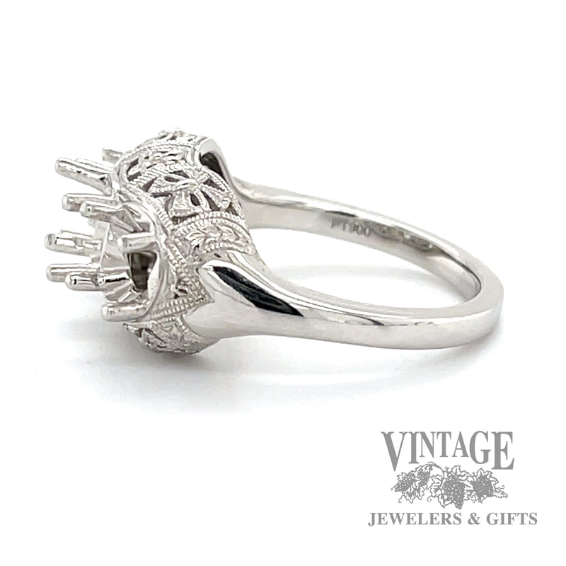 Platinum vintage inspired three stone ring mounting