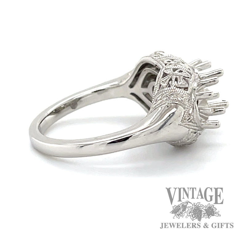 Platinum vintage inspired three stone ring mounting