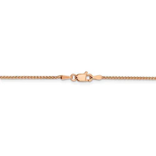 14 karat rose gold diamond cut 1.25mm spiga chain with lobster clasp.