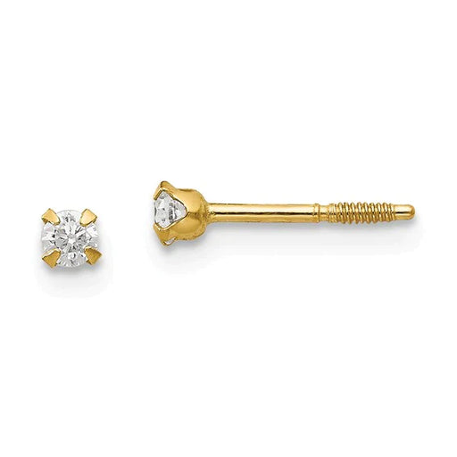 14 karat yellow gold tiny 2.25 mm round cubic zirconia baby pierced stud earrings