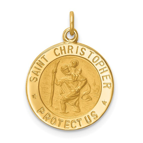 14 karat yellow gold small round  St. Christopher medal