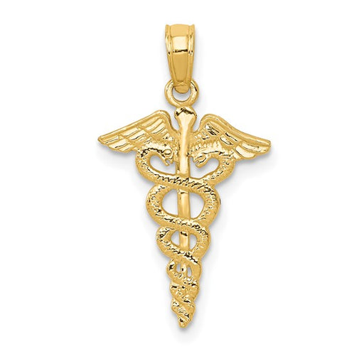 14 karat yellow gold Caduceus pendant or charm, front