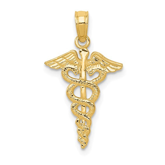 14 karat yellow gold Caduceus pendant or charm, front