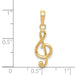 14 karat yellow gold treble clef pendant or charm, with measurements