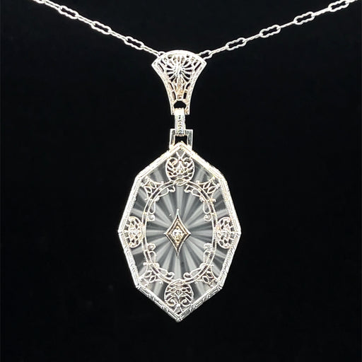 Diamond & crystal pendant with 14kw gold filigree design