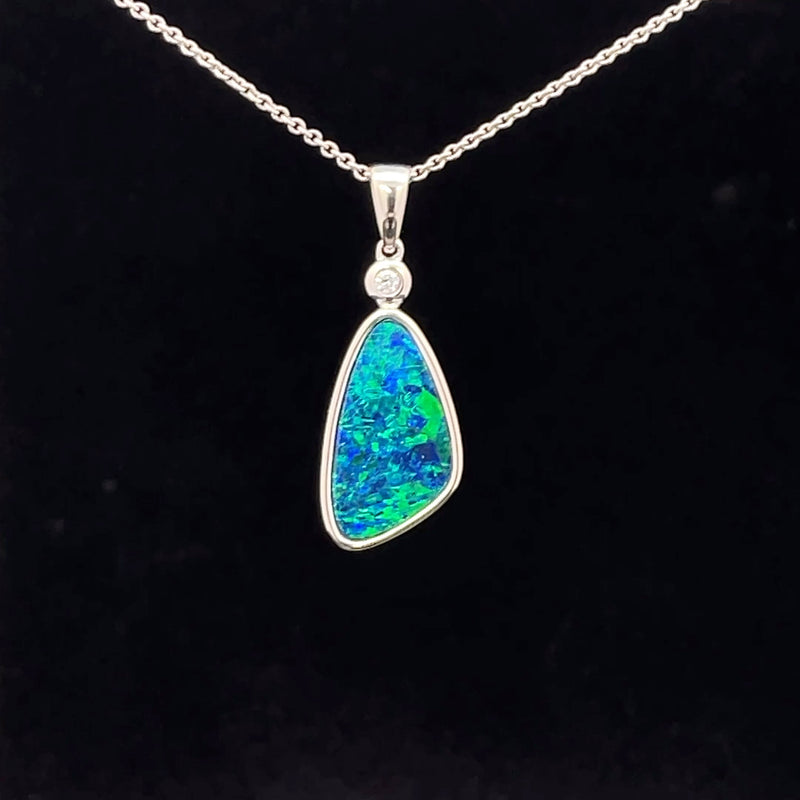 Black opal 14k white gold pendant 