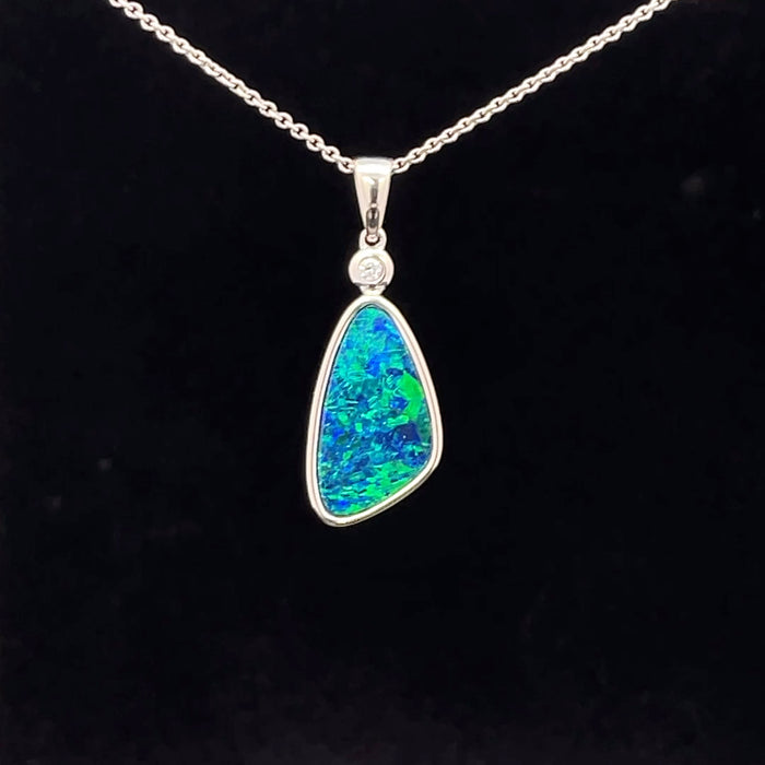 Black opal 14k white gold pendant 