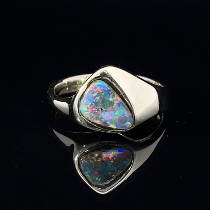 Boulder Opal set in 14k white gold ring