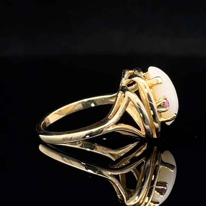 Opal and pink tourmaline 14k gold ring side2