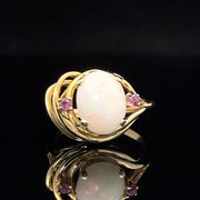 Opal and pink tourmaline 14k gold ring