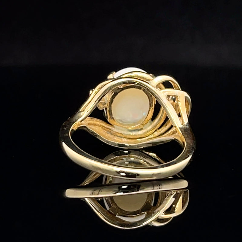 Opal and pink tourmaline 14k gold ring bottom