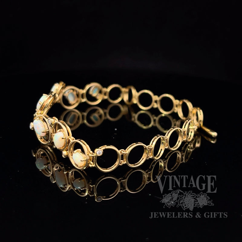 Opal and diamond 18k gold bracelet side