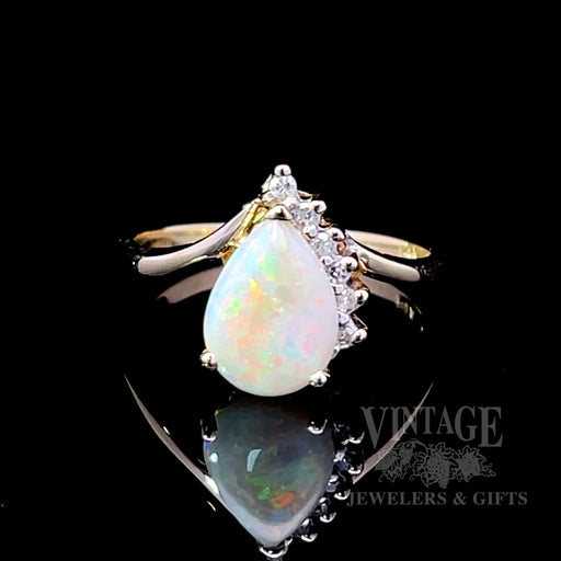 Pear shaped opal and diamond ring