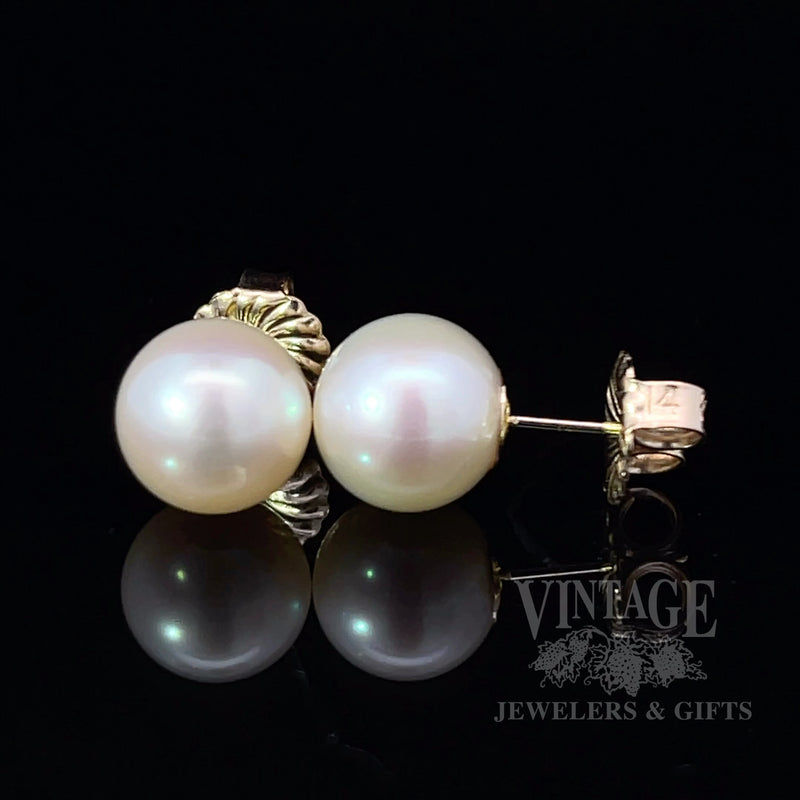 10 mm South sea pearl 14k gold stud earrings side