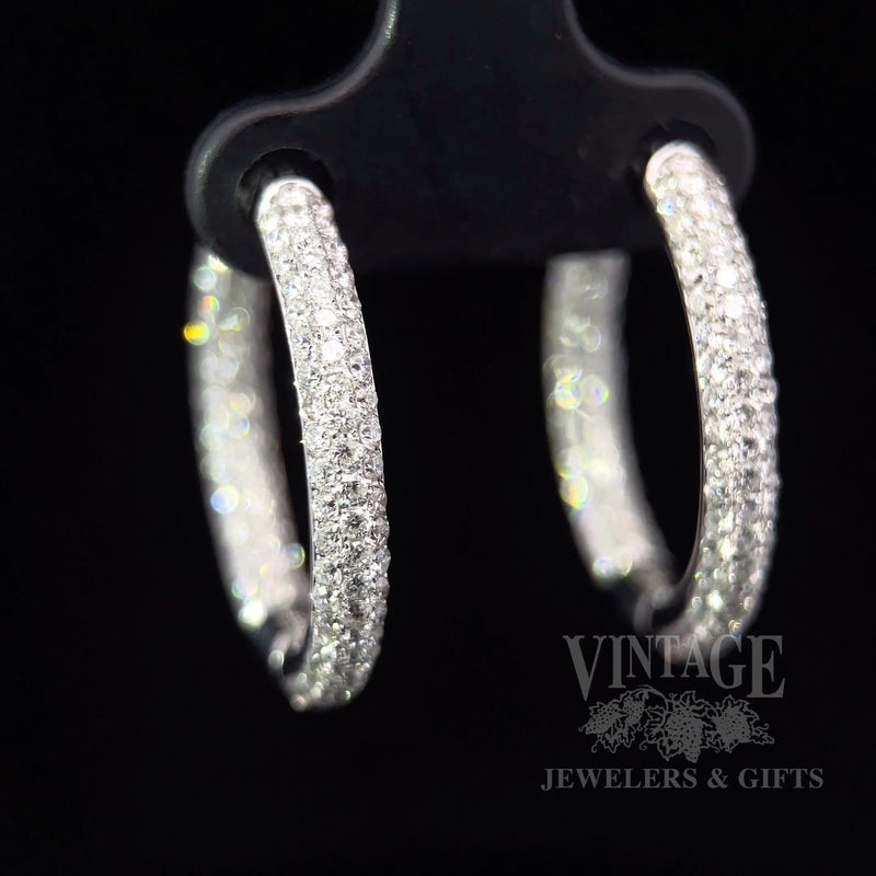 Diamond pave inside out 18kw gold tube hoop earrings macro
