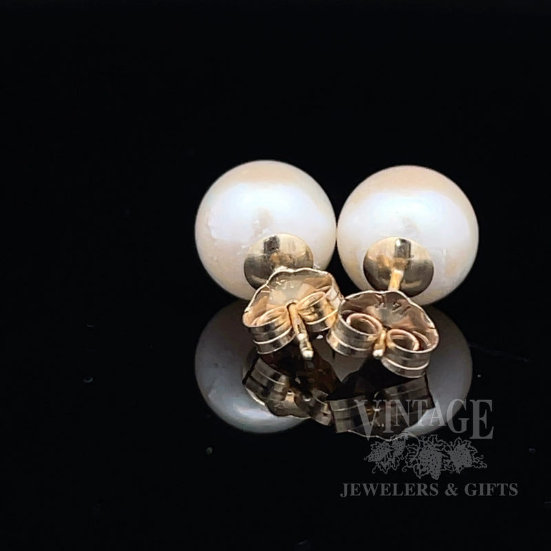 8 mm 14k gold akoya white pearl stud earrings back