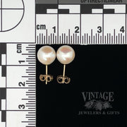 8 mm 14k gold akoya white pearl stud earrings scale
