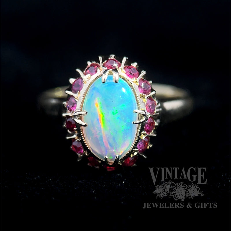 Opal and ruby 11k gold ring