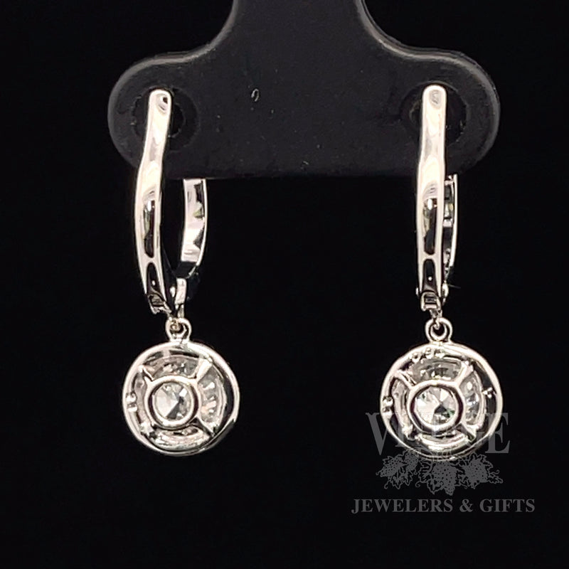 Natural Diamond Halo Drop 14k white gold earrings back