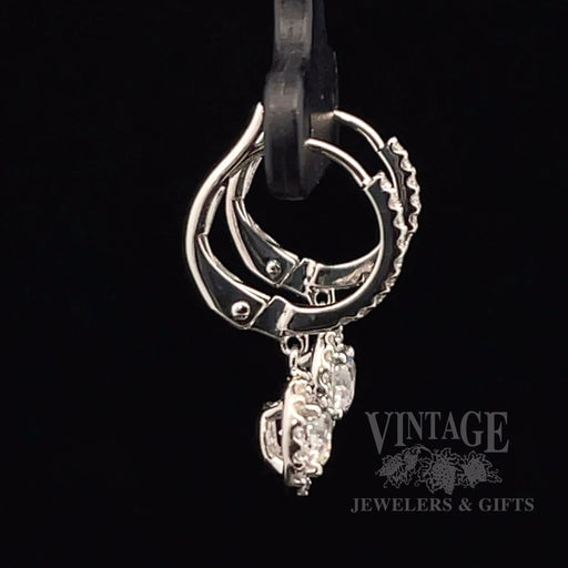 Natural Diamond Halo Drop 14k white gold earrings right