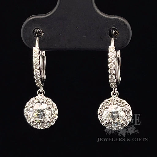 Natural Diamond Halo Drop 14k white gold earrings