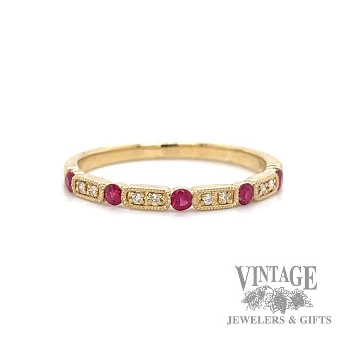 Ruby and diamond 14k gold ring band