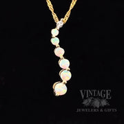 Journey White Opal droplet 10k gold Pendant with Accent Diamond
