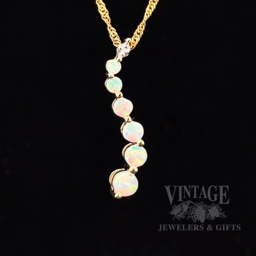 Journey White Opal droplet 10k gold Pendant with Accent Diamond