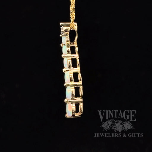 Journey White Opal droplet 10k gold Pendant with Accent Diamond side