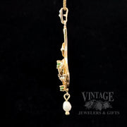 Antique Lavalier Natural Emerald and Pearl 10k gold Pendant left side