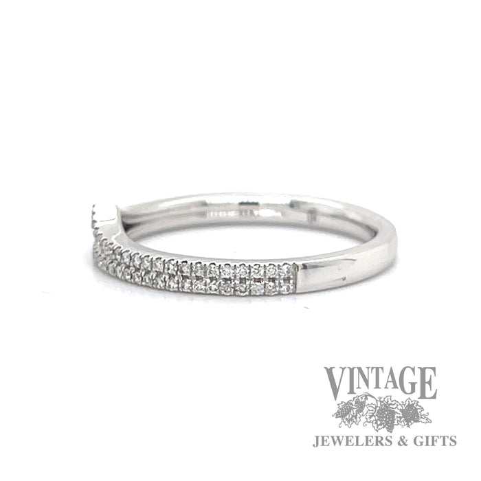 Two line pointed and straight 14k white gold diamond ring band side 2