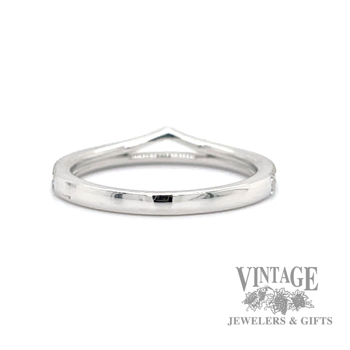 Two line pointed and straight 14k white gold diamond ring band bottom