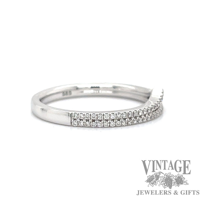 Two line pointed and straight 14k white gold diamond ring band side