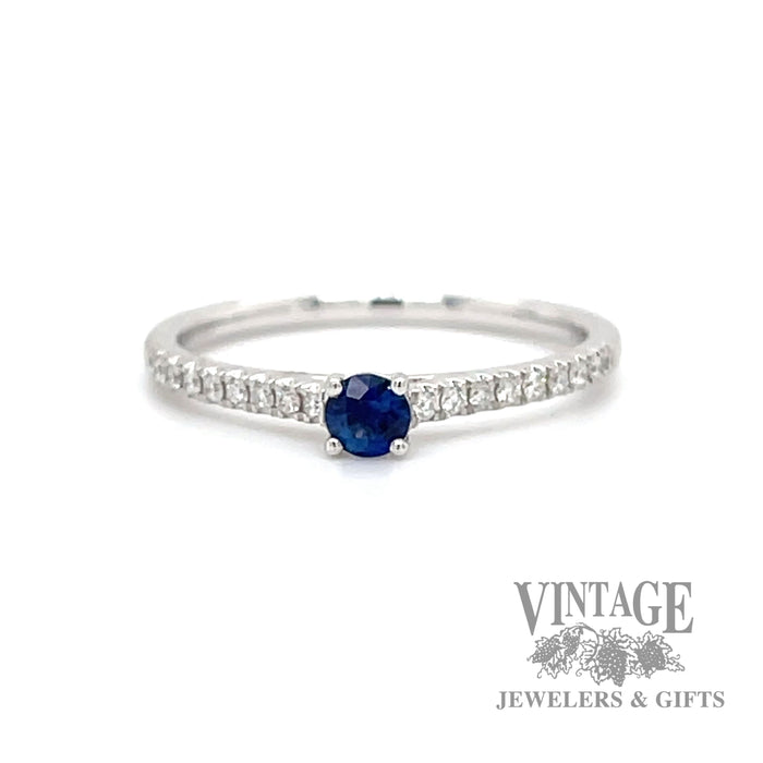 Petite blue sapphire and diamond 14k white gold ring