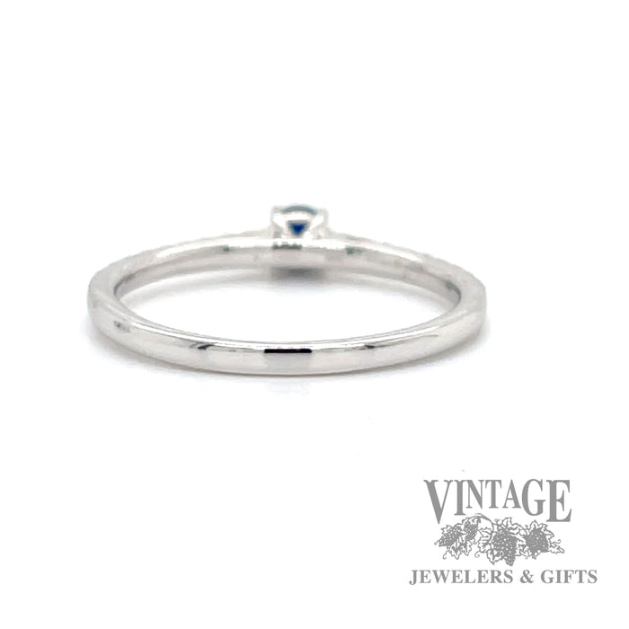 Petite blue sapphire and diamond 14k white gold ring bottom