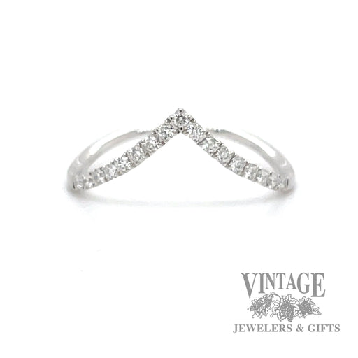 Chevron shaped 14k white gold and diamond ring