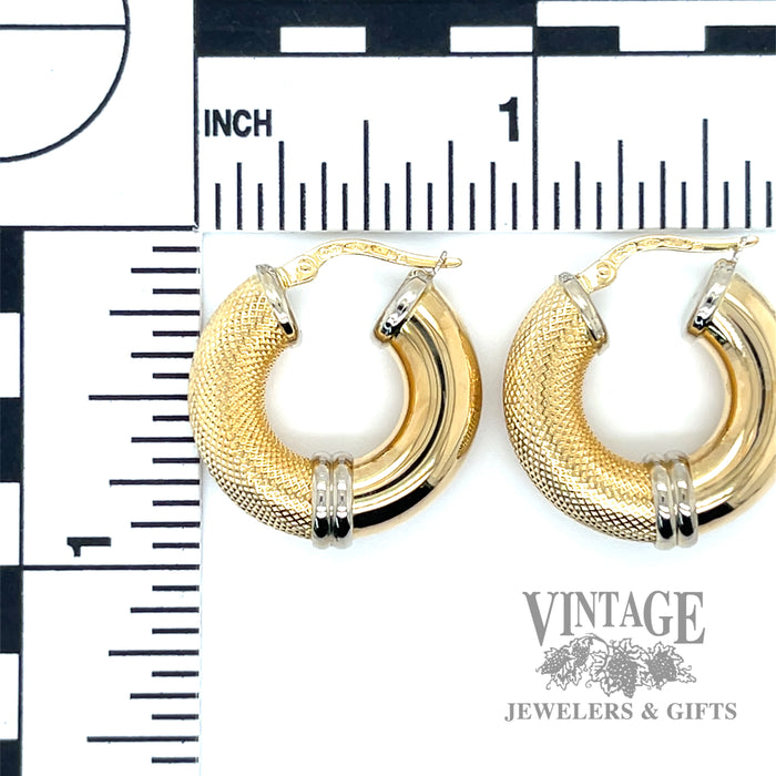 Italian 18k gold textured 22 mm hoop earrings scale