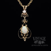 Antique opal 14k gold Lavalier Pendant 