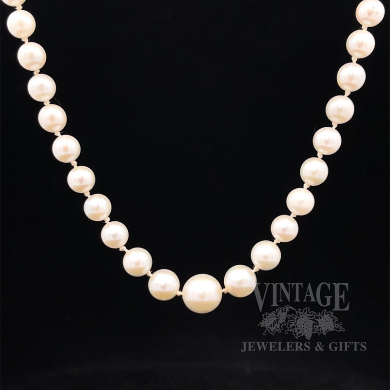 16" Graduated Pearl Necklace With Blue Sapphire Accented Rose Clasp