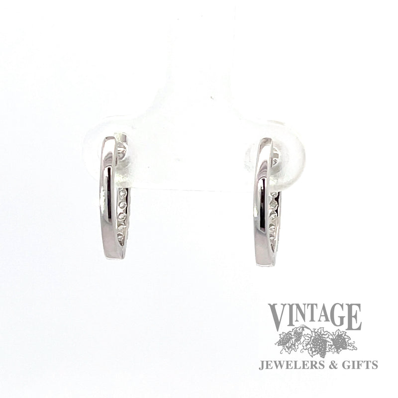 Back 14k white gold oval huggie diamond earring