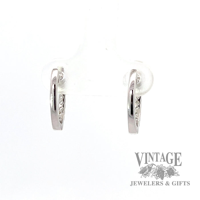 Back 14k white gold oval huggie diamond earring