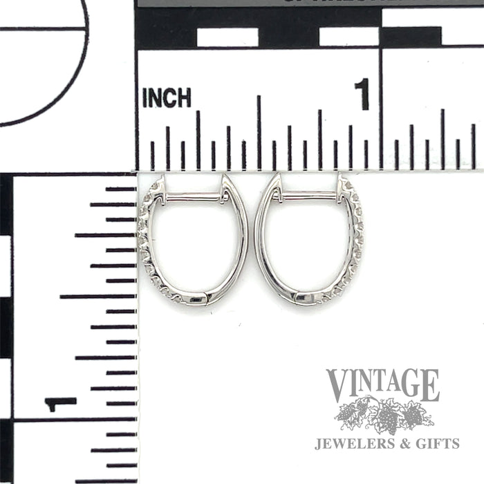 Measurement 14k white gold oval huggie diamond earring