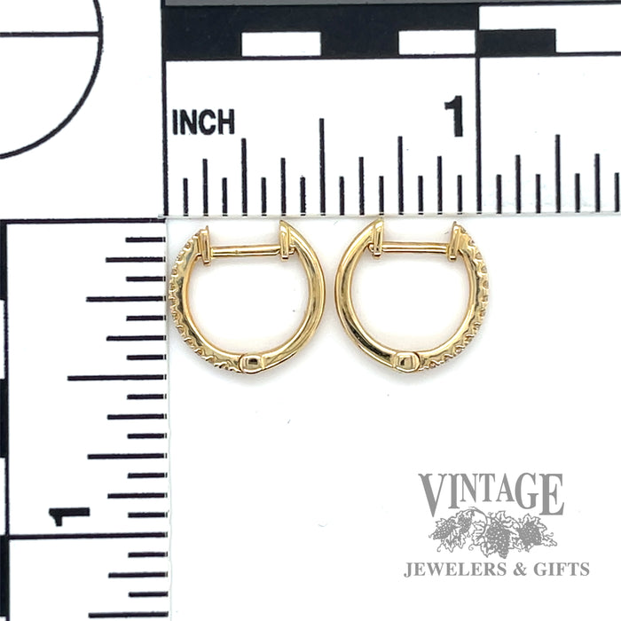 Measurement 14k gold round huggie diamond earrings