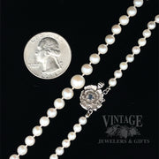 16" Graduated Pearl Necklace With Blue Sapphire Accented Rose Clasp Scale View