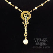 Antique Sapphire and Pearl 15k Gold Lavalier Necklace Back View