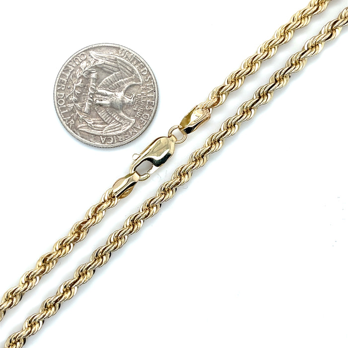 24" solid 14ky gold 4 mm rope chain necklace scale