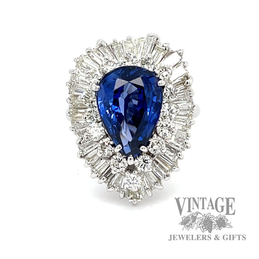 Pear shaped natural sapphire and diamond ballerina ring